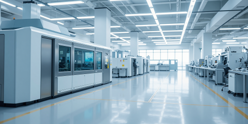 Huizhou battery manufacturing facility showing clean room environment with specialized equipment for lithium polymer battery assembly and testing